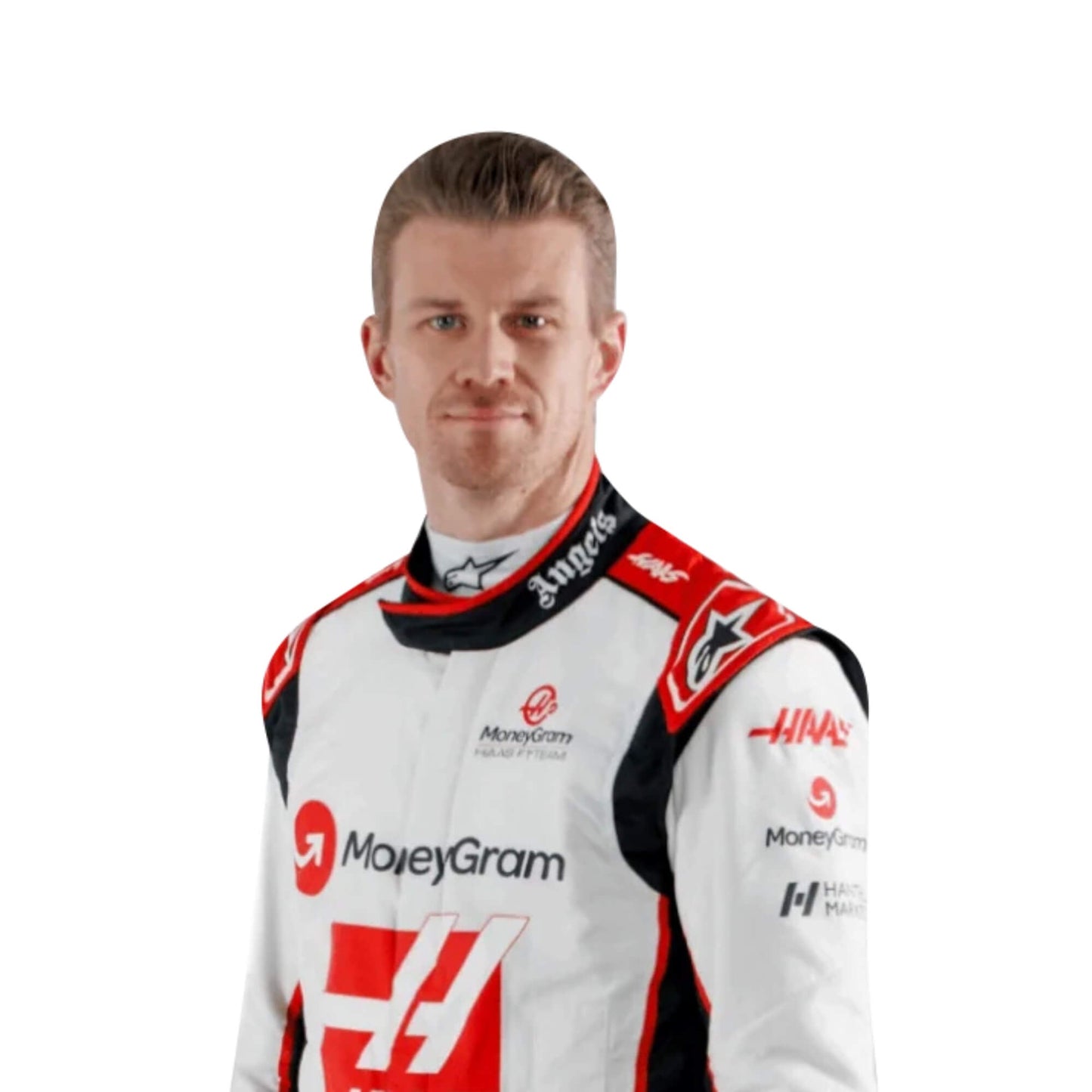 Close-up of the Nico Hulkenberg 2023 F1 racing suit fabric, highlighting the durable,