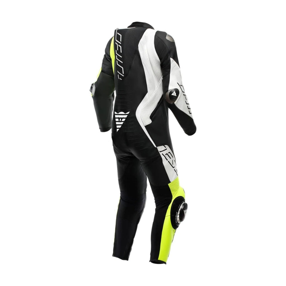 Audax D-Zip Perforated One-Piece Black and Yellow Motorcycle Leather Suit