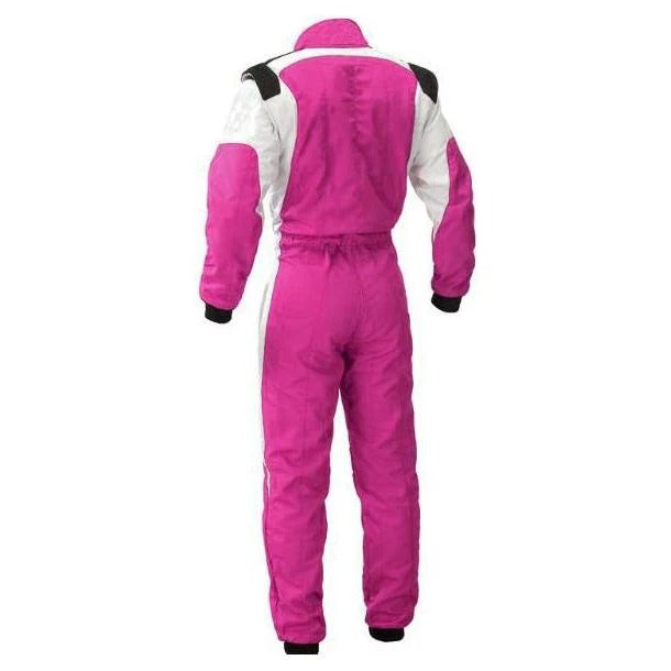 Pink and White Go-Kart Driver Racing Costume