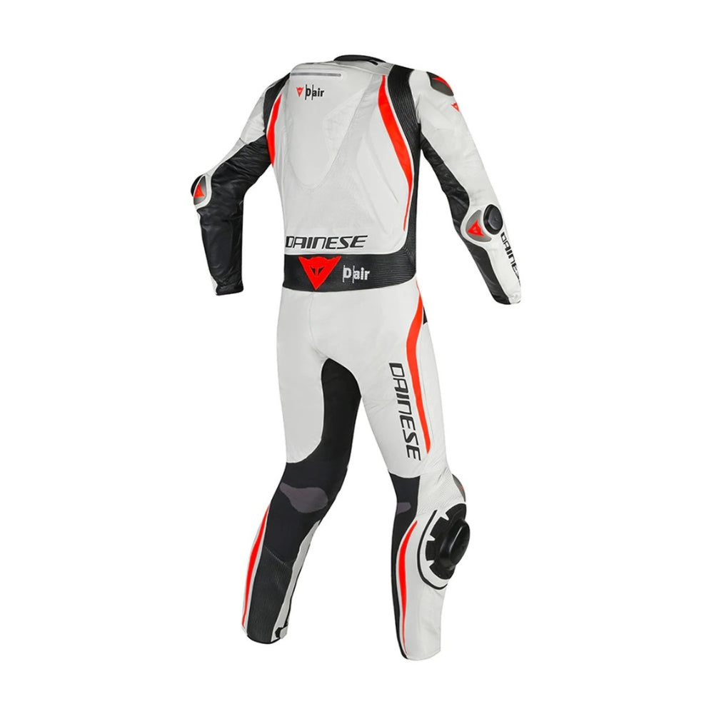 Mugello R One-Piece Motorcycle Leather Racing Suit White and Red Fluo