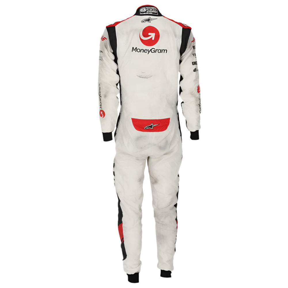 Back view of the Nico Hulkenberg 2023 F1 racing suit, showing its precision stitching, flexible fabric, and sleek, race-ready design built for performance.