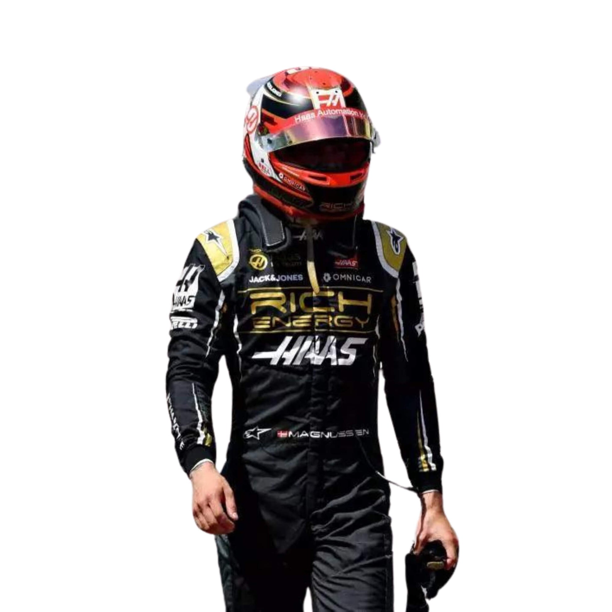 Kevin Magnussen 2019 Brazilian GP F1 suit – front view highlighting a sleek, performance-driven design