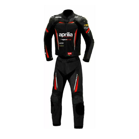 Aprilia Black and Red Leather Motorcycle Racing Suit