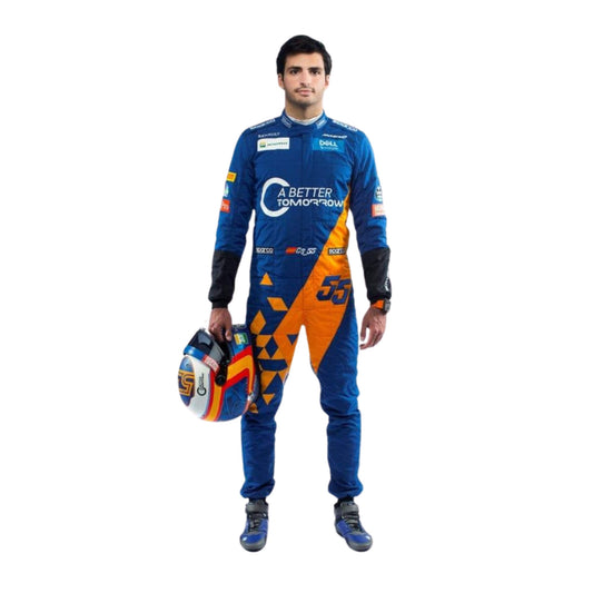 Carlos Sainz 2019 F1 racing suit in high resolution – vibrant  front look with iconic race elements