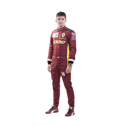 Front view of Charles Leclerc’s 2020 1000 GP race suit 