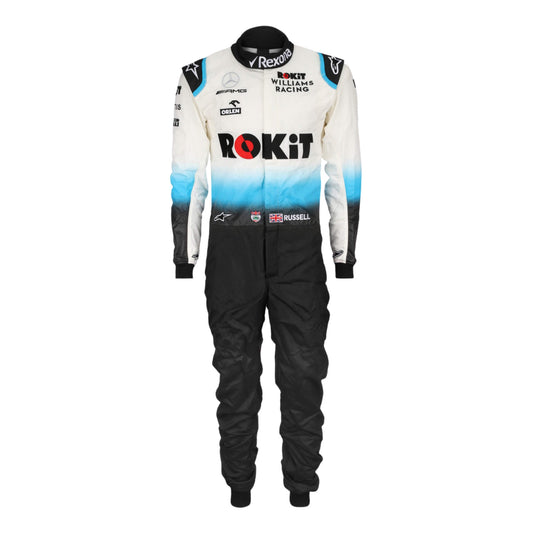 George Russell 2019 F1 suit – front view highlighting its race-inspired design, trending in the Formula 1 fan community.