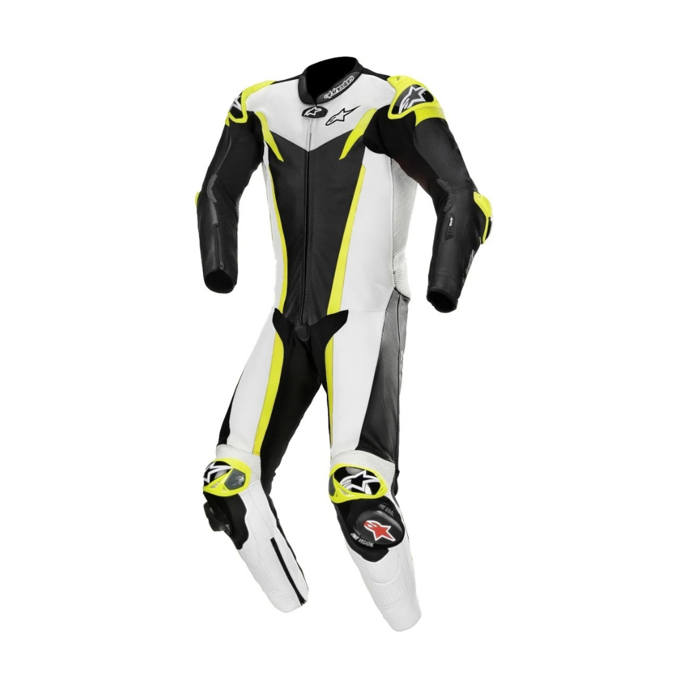 GP Tech V3 One-Piece Perforated Black and White Motorbike Racing Leather Suit