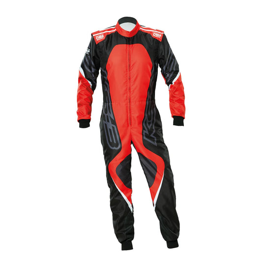 Front view of OMP Red Kart Suit KS-3X ART Style 1 Youth