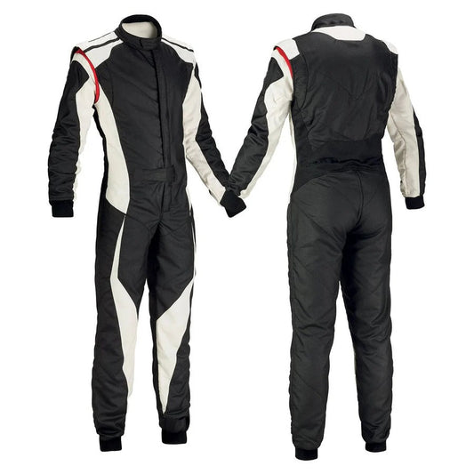 Black and White Go-Kart Driver Racing Outfit