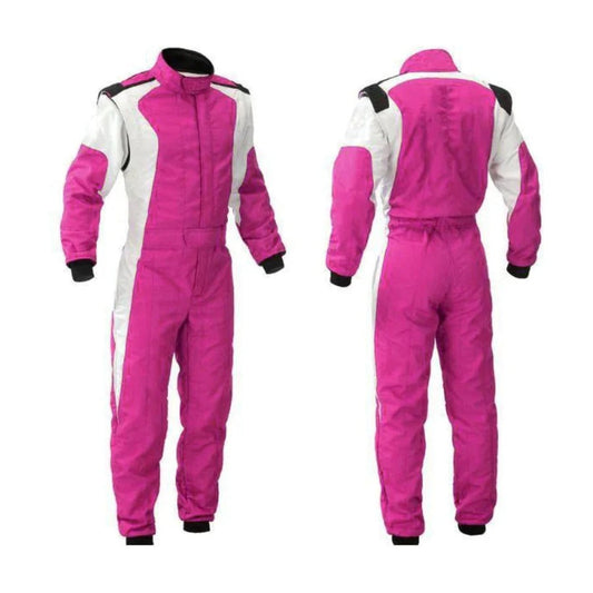Pink and White Go-Kart Driver Racing Costume