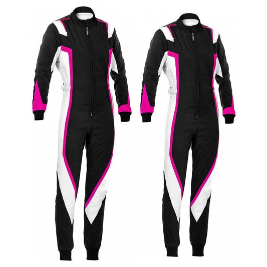 Black, White and Pink Go-Kart Driver Racing Costume