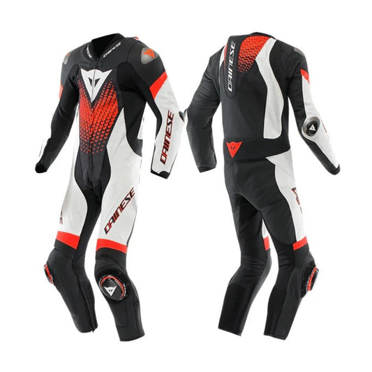 Laguna Seca 6 One-Piece Black, White, and Red Motorcycle Leather Suit