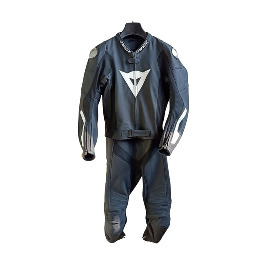 Laguna Seca One-Piece Perforated Motorcycle Leather Racing Suit Black and White