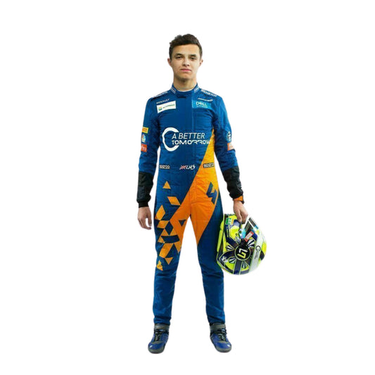 Lando Norris 2019 F1 racing suit – youthful and sleek design with race-day styling, admired by fans and collectors alike