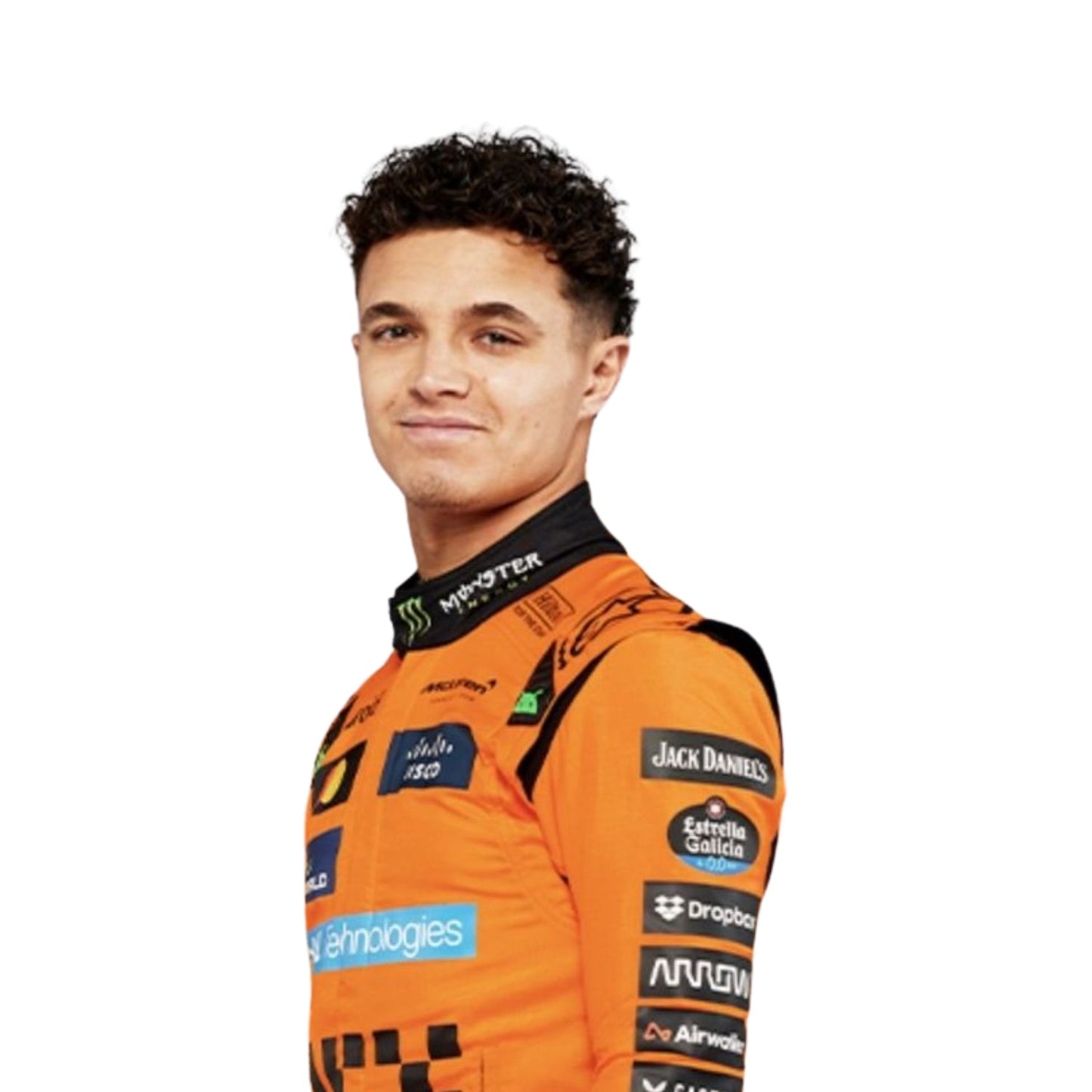 Close-up of fabric texture and detailed stitching on Lando Norris 2025 F1 racing costume showcasing premium finishes and logo embroidery.