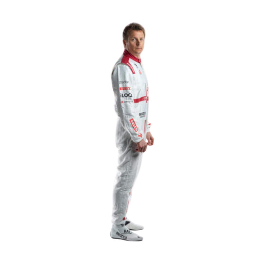 Side full view of Kimi Räikkönen 2021  F1 racing suit – sleek design 
