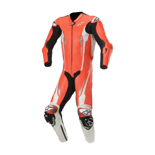 Racing Absolute White and Orange Motorbike Leather Suit One-Piece