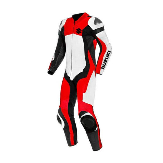 Suzuki GSXR Red and White Motorcycle Leather Racing Suit